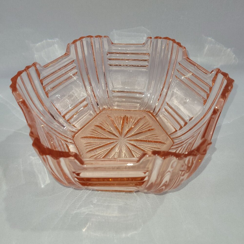 Carnival Glass Vintage 8" Pink Art Deco Fruit Candy Bowl Dish